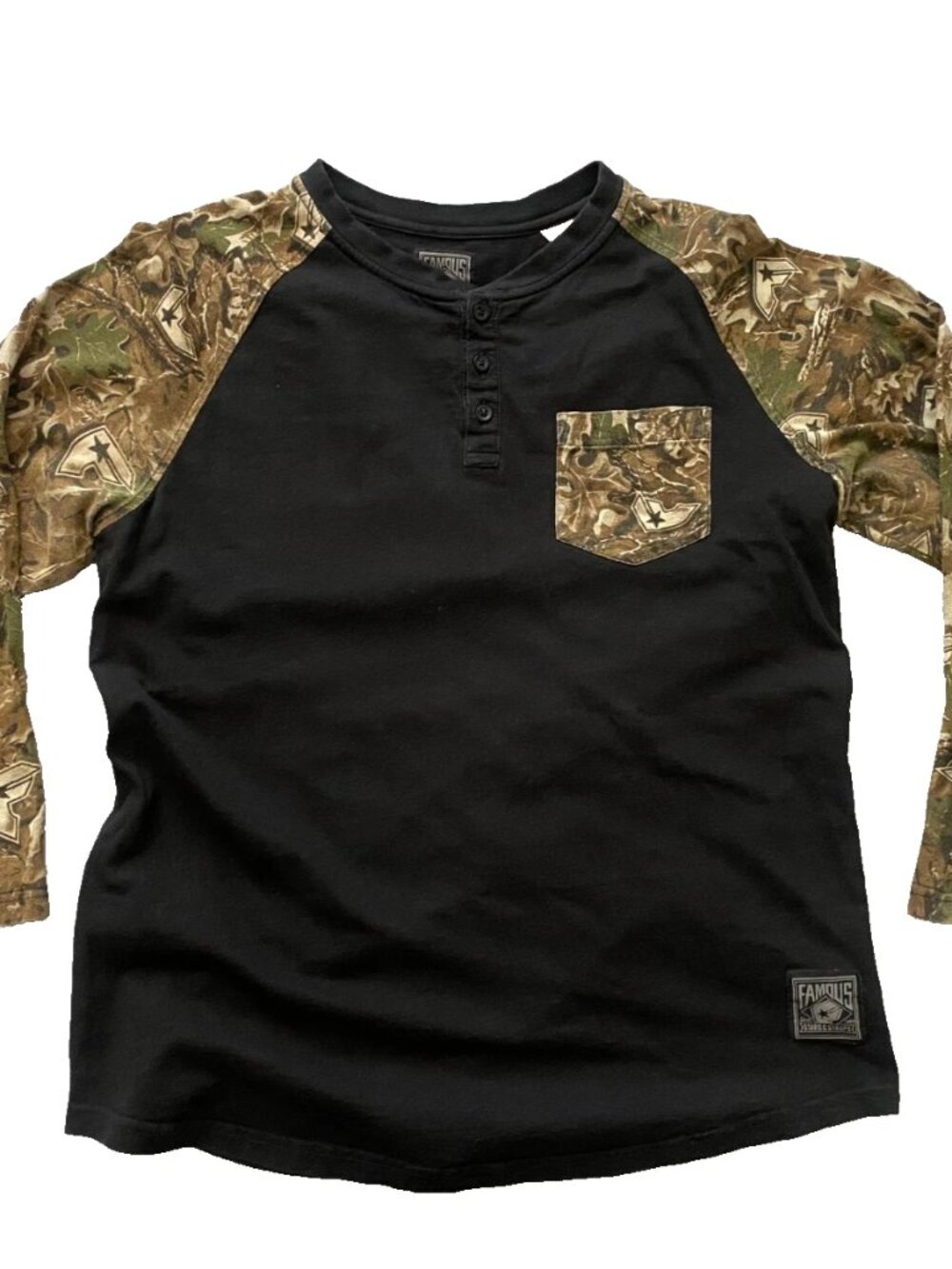 Vintage Famous Stars & Straps Camo Raglan Henley Long Sleeve